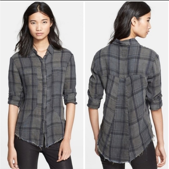RtA Industrial Frayed Plaid Linen Shirt - Picture 1 of 12